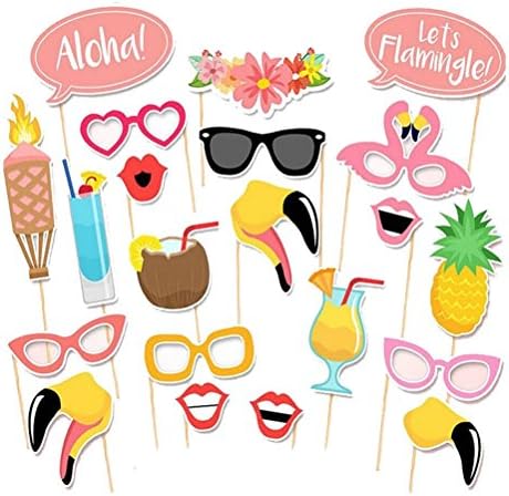 Jansroad Hawaii Themed Summer Party Photo Booth Props Kit- DIY Luau Party Supplies for Holiday,Wedding,Kids Birthdays,Beach parties,Summer Festivals,Pool parties ,Pack of 21