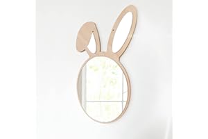 Sarah Duke Specchio da parete per cameretta dei bambini, in legno, con coniglio, acrilico, per bambini, decorazione da parete per cameretta dei bambini, bagno