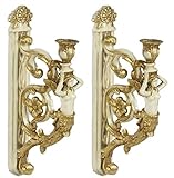 Altura: 44 cm Casa-Padrino Conjunto de candelabro de Pared Barroco Crema/Oro 9 x 20 x H. 44 cm - Accesorios de Decoración Barroco