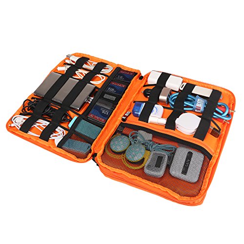 BUBM Universal Reisetasche mit Doppelschichte Organisator Tasche Tragetasche für Elektronisches Zubehör Batterie und Ladegrät – Groß, Grau und Orange - 5