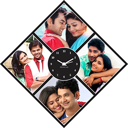 Creative Hub Décor MDF Wood Wall Clock, Diamond Shape (Multicolour, Standard)