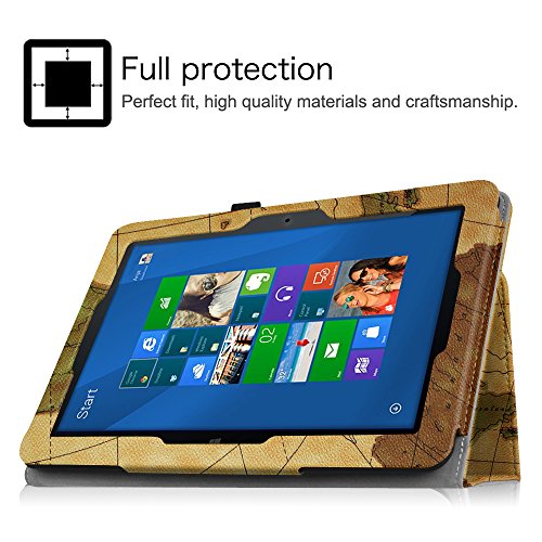 MEDION LIFETAB S10321 / Odys Notos Plus 3G Hülle Case – Fintie Slim Fit Folio Kunstleder Schutzhülle Cover Tasche mit Ständerfunktion und Stylus-Halterung für MEDION LIFETAB S10321 (MD 98687) / Odys Notos plus 3G 25,7 cm (10,1 Zoll) Tablet-PC, Landkarte Braun - 4