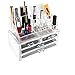 Savisto Premium Crystal Makeup Organiser with 20 Storage Sections 4 Drawers & Brush Display Stand for Make Up Accessories, Cosmetics & Jewellery