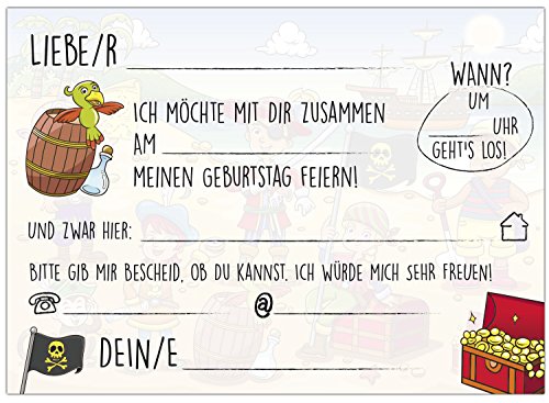 16 Einladungskarten zum Kindergeburtstag – Motiv Piraten – für Kinder, Jungen, Mädchen, Schatzkarte Party Feier Geburtstagseinladungen im Set - 2