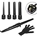 NexGadget 5-in-1 Hair Curler Curling Wand Set Curling Tongs Curling Iron with 5 Interchangeable Barrels and Heat Resistant Glove - Black