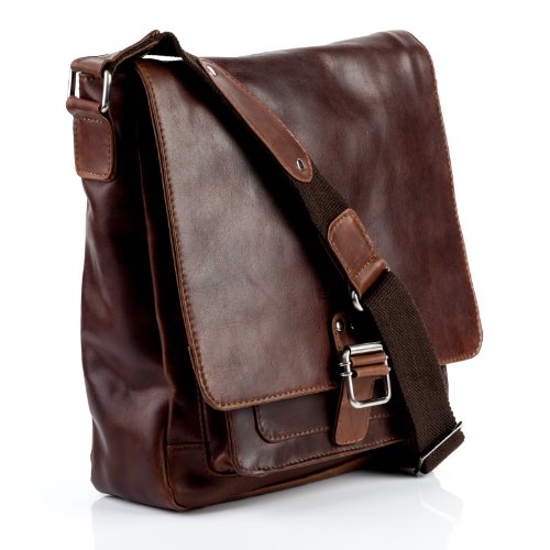 STOKED Umh  ngetasche NATHAN - Ledertasche mit Schultergurt gro   fit f  r tablet - iPad - Schultertasche echt Leder braun-cognac