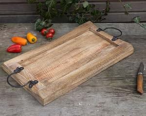 Serviertablett Aus Massivholz – Rechteckig, Mit Griff, Für Frühstück, Tee, Getränke, Robust, Ca. 40 X 30 Cm