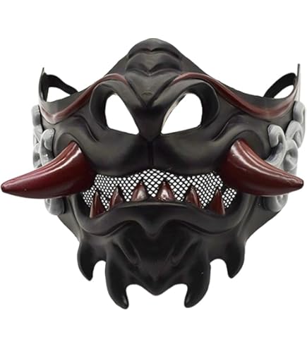 Masque Demi-visage Démon Prajna Japonais - Résine, Taille Unique, Pour Cosplay, Halloween, Fêtes Déguisées - 2