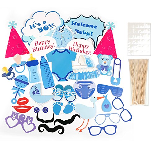 31tlg. Boy Foto Verkleidung Photo Booth Props Maske Baby Taufen Party Geburtstag Fotorequisiten Fotoautomaten Baby shower Partymitbring - 3