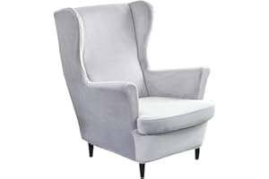 Mingfuxin Wingback Chair Covers 2 Piece Set Stretch Wing Chair Cushion Sofa Slipcover, Removable Velvet Wing Back Armchair Slipcovers Furniture Protector for Living Room Bedroom Hotel
