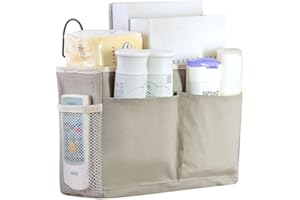 SSyang Tasche da Comodino con gancio in ferro,Appendere Tasca da Letto Tasca Portaoggetti da LettoBorsa organizer Comodino,per casa, ufficio,scuola dormitorio (Grigio)