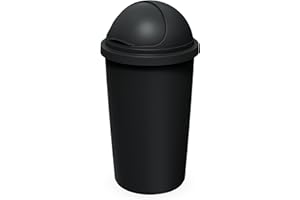 Spetebo Abfalleimer mit Kuppel Deckel schwarz - 50 L - Kunststoff Mülleimer rund mit Schiebedeckel - Mülltonne Sammeltonne Abfallsammler groß recycelbar