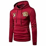 IMJONO Jacket,iHENGH Neujahrs Karnevalsaktion Herrenkleidung Men es Long Sleeve Stickerei Hoodie Hooded Sweatshirt Tops Jacket Coat Outwear(XX-Large,Rot)