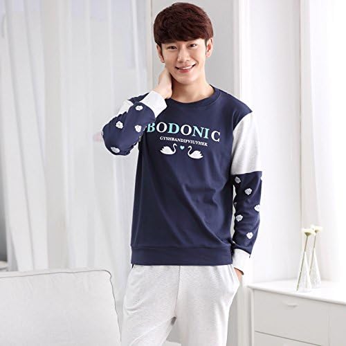 LKKLILY-In spring and autumn the couple pajamas cotton long sleeve sports men and women's cotton clothing suit wearing HOME DRESS,L code,Dark blue