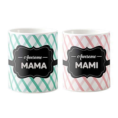 Designer Panda Awesome Mama Mami Printed Ceramic Coffee Mugs for Special Anniversary Gifts (Multicolour, 11Oz)