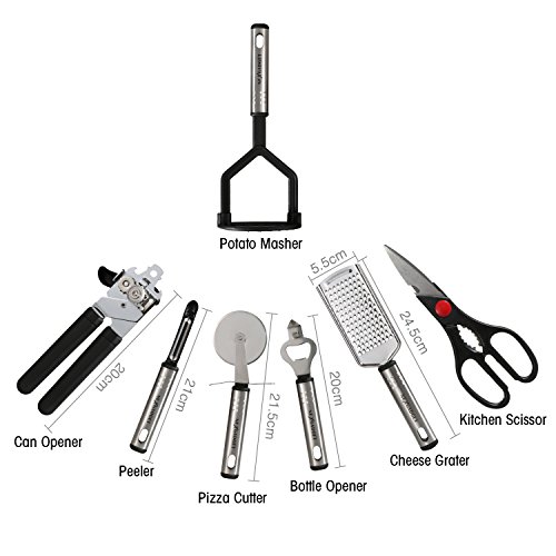 NexGadget Premium-38-Stücke Sets von Kochgeschirr mit Edelstahl und Nylon Kochen Tools einschließlich Löffel, Turners, Tongs, Schneebesen , Dosenöffner, Schäler, Schaber, Messbecher und Löffel - 4