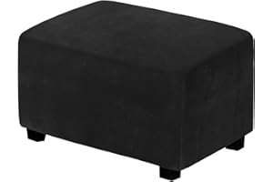 qiden Velvet Ottoman Cover, Rectangle Foot Stool Cover, Large Stretch Footstool Slipcover, Luxury Velvet Pouffe Cover For Living Room. (Foot Stool Not Included)-Medium-Black
