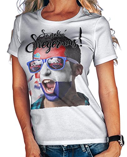 Stylotex Damen / Girlie T-Shirt So sehn Sieger aus Shout for Croatia Hrvatska Kroatien, Farbe:weiss;Größe:S