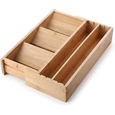 Deconox Ayarlanabilir Bambu Kaşıklık ve &Ccedil;ekmece İ&ccedil;i Organizer - 5-7 B&ouml;lmeli Genişleyebilir &Ccedil;atal Bı&ccedil;ak D&uuml;zenleyici (39.4 x 24