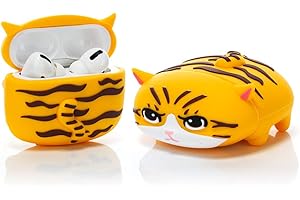 YIGEYI Silikonowe etui Kompatybilne z Airpods Pro Funny Cute 3D Cartoon Cover [Seria w Pozycji Leżącej] (Kot Zółty)