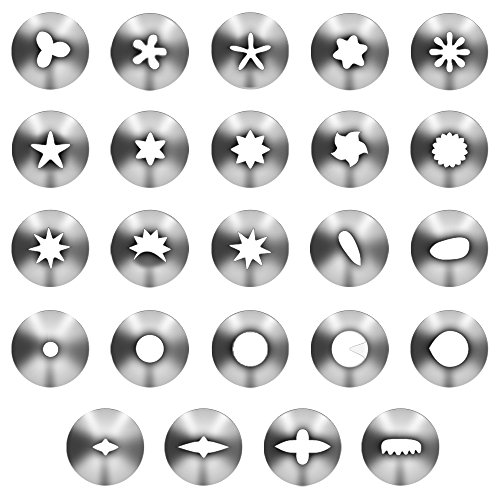 Zacro Spritztüllen Set mit 27 Stücke Garniertülle und Professional Eiscreme DIY Tool Kit Werkzeuge mit 3 wiederverwendbaren Dekorieren Mundwandler aus Edelstahl für Kuchen, Plätzchen backen und 3 Größe wiederverwendbaren Spritzbeutel Set - 2