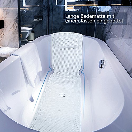 Weiß Weich Badewannenmatte mit Kissen Rutschfest Antibakteriell Geschäumtem PVC (14,2 x 49,2 Zoll) - 2