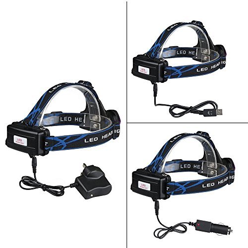 Lightess LED Stirnlampe Kopflampe Licht, super helle XM-L T6 LED-Scheinwerfer-Scheinwerfer 2000 Lumen-Sicherheits-Licht für das Durchlaufen Wandern Camping Angeln [3 Helligkeitsgrad ] mit verstellbarem Kopfbügel Zoom Wasserdicht Wiederaufladbare-Kopf-Licht-Fackel-Lampe - 3