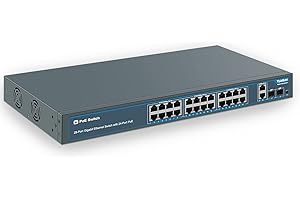 YUANLEY Yunley 28 Port Gigabit PoE Switch with 24 Port PoE + @ 400w, 2 Gigabit uplink Ports, 2 SFPS, Solid Metal for Desktop / Rack Installation, AI watchdog, vlan, Plug and Play, Non - Managed