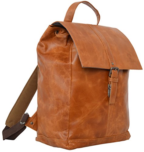 Gusti Leder studio "Jaime" Rucksack Lederrucksack Cityrucksack mit wasserfestem Innenfutter Laptoprucksack 14" für Outdoor Laptop Rucksack Bordtasche Allrounder Büffelleder Vintage Braun 2M21-20-1wp