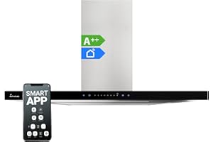 KKT KOLBE Cappa aspirante 90 cm, in acciaio inox, vetro nero, WiFi, spegnimento automatico, controllo touch, FLAT9006ED