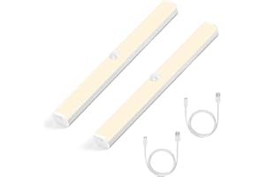 FAUXPONT 2 Paquete Luz de Armario, Luz LED Armario Magnética, Luces con Sensor Movimiento, 2 modos, USB Recargable, Regulable Lampara LED para Pasillo, Escalerav, Cocina, Armarios (21cm-2pcs-warm light)