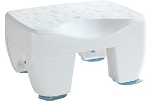 WENKO sedile antiscivolo per vasca da bagno con superficie strutturata, portata 150 kg, Plastica, 40 x 21 x 31 cm, Bianco