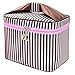 HOYOFO Toiletry Cosmetic Storage Large Travel Makeup Bag with Sweet Bow Handle,Coffee Stripe
