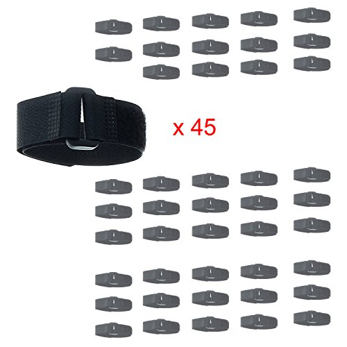 Tuka TKB5022-45x-black Nylon Velcro Cable Ties with Cord Tie Strap, Reusable Cable Organiser, Velcro Cable Ties Cable Manager with Velcro Fastener & Buckle, Extra Soft, Black, Pack of 45