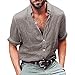 Produktbild BHYDRY Herren Langarm Henley Shirt Baumwolle Leinen Strand Yoga Loose Fit Tops Bluse