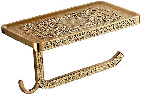 Pointth Retro Elegant Toilet Paper Holder Towel Roll Rack Phone Shelf with Hooks Wall Mounted Aluminum Toilet Paper ( Color : Gold )