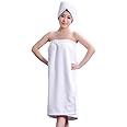 Ultra Absorbent Microfiber Sexy Spa Bath Wrap Cover Up Towels Set Soft Cosy Fleece Terry Bathrobe Bath Towel Tube Dress Robe Nightgown Sleepwear with Shower Hair Drying Turban Cap Hat for Women Girls