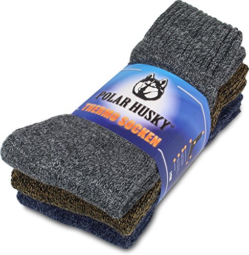 Polar Husky® 3 Paar Super warme Thermo Socken, perfekt geeignet für Stiefel Farbe Thermo/Anthrazit/Braun/Jeans Größe 43/46