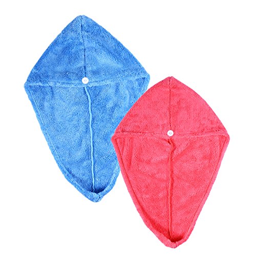 OUNONA 2 Stück Haar Turban Handtuch, Kopf-handTuch Mikrofaser(Rose Rot/Blau)