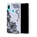 Produktbild Misstars Glitzer Hülle für Galaxy A30, Bling Pailletten Transparent Weich TPU Silikon mit Schwarz Blumen Malerei Muster Backcover Anti-Rutsch Kratzfeste Schutzhülle für Samsung Galaxy A30 2019