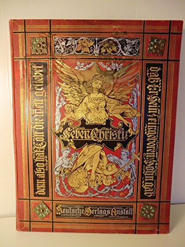 Leben Christi. Zwanzig Bilder nach Gemälden berühmter Meister. Mit Präludium und 20 Liedern. E.A. Erstausgabe. Mit 20 ganzseit. Tafeln in Holzstich (komplett). Sehr großformatiges Mappe (44 mal 33 cm) im Stiel der Zeit mit vier Messingornamenten und Goldornamentik im Prägedruck geschmückter Leineneinband. attraktiv und perfekt (Groß-Folio). Die Kunstblätter fast ausschl. randständig gelbfleckig, sonst alles sauber, keine Markierungen. Allein die Mappe ein Kunstwerk, diese perfekt erhalten. -
