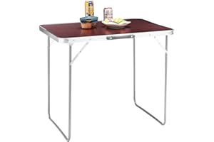BAKAJI Tavolino Pieghevole da Campeggio Picnic, Struttura in Alluminio, Sistema Pieghevole con Maniglia per Trasporto Facilitato, Tavolo per Giardino e Pranzi Esterni, Dimensioni 60x80x68 (Marrone)