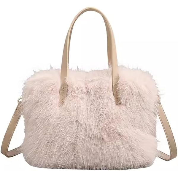 HiTotes borsa larga soffice da donna, Y2K, tracolla in finta pelliccia, peluche, pelosa, 01-grigio chiaro, 42cm