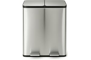 JARDIN202 - Cubo de Basura de Metal con Pedal - Doble Compartimento para Reciclaje y Diseño Moderno | 60 litros (Plata)