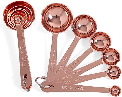 Measuring Spoons Set of 6 Stainless Steel Copper Mirror Polished for Cooking or Baking Accessories by KAISHAN
