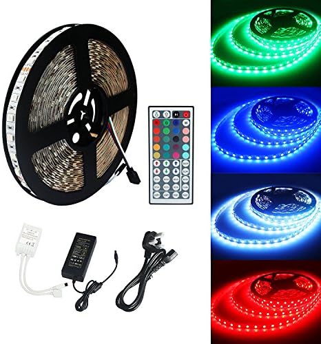 KANGSHI 5050 led strip lights RGB led strips lighting full kit +44 key IR remote+12V UK charger (built-in IC and fuse)Power Supply