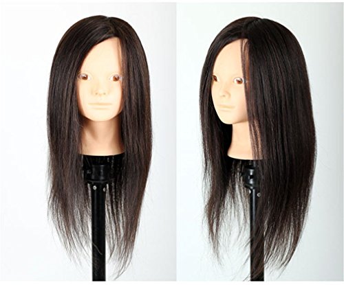 Remeehi Real Human Hair Head Modle Hairdressing Training Student Practice Model with Clamp Stand Practice Mannequin 2# Natural Color Without makeup