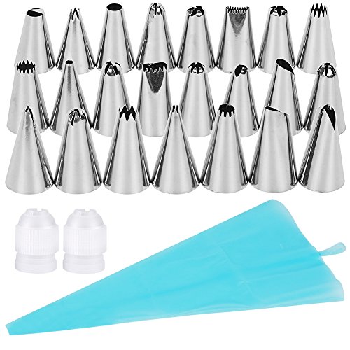 Dekool Spritztüllen Set mit 24 Stücke Garniertülle und 2 Kupplung für Keksen, Plätzchen, Pralinen, Geburtstag Tortendeko und Torten Deko Decorating Tools aus Edelstahl