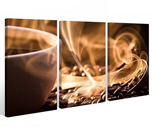 myDruck-Store Tela 3 Pz. Cucina caffè Fagioli Cafe Tazza Murale Immagini Allungato 9A546 in Legno Incorniciato Spinjump Produttore - 90x60cm (3Stk 30x 60cm)