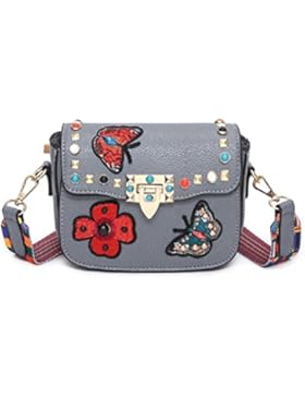 Honeymall Damen Schmetterling Stickerei Kleine quadratische Tasche Damentasche Schultertasche Umhängetasche bunte...